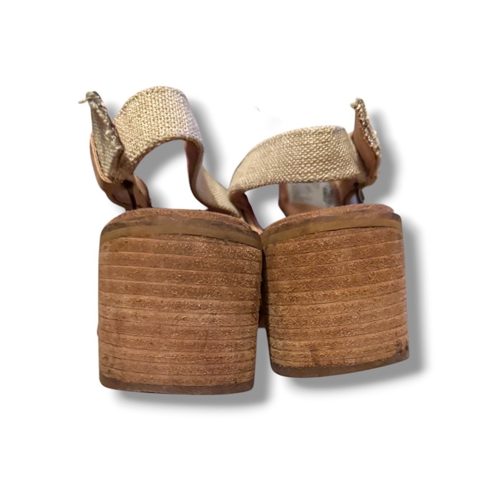 TOMS Leila Slingback Mules Womens 6.5 Tan Leather Block Heel Clogs Buckle Back - Picture 6 of 14